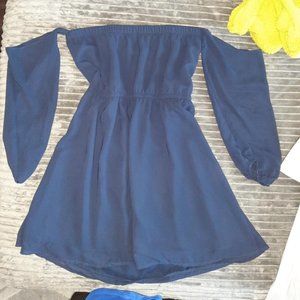 Blue mini dress with Cold Shoulder Sleeves